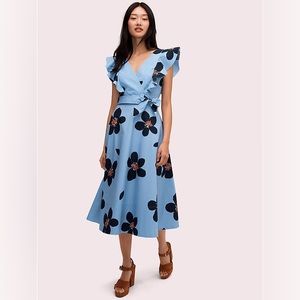 Kate Spade Blue Heron Grand Flora Poplin Midi Dress